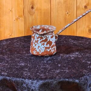 Vintage Graniteware Dipper Brown White Swirl Enamelware Ladle Rustic Farmhouse